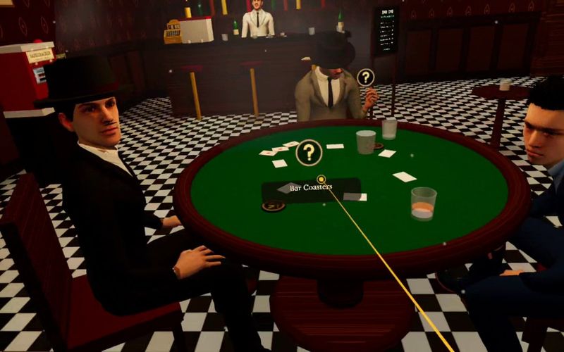 The club regulars sit round a green card table in Five Families VR